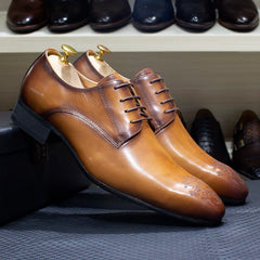 Classic Business Shoes Men Oxford Derby Genuine Leather Pointed Toe Fashion