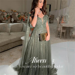 Homecoming Dresses: Grey Bead Embroidery Stripes Luxury Long Party Dresses