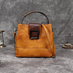 Women's Bag Retro Genuine Leather Shoulder Bags Handmade Women Bucket Bag