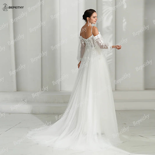 White Bridesmaid Dresses: A Line Ivory Wedding Dresses Spring Women Long Sleeves