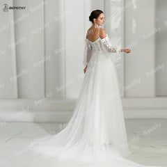 White Bridesmaid Dresses: A Line Ivory Wedding Dresses Spring Women Long Sleeves