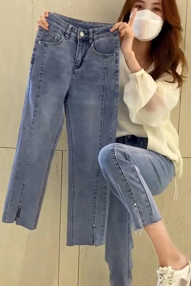 Y2k Pear-shaped Body Wear With Plus-size 2023 Spring And Autumn Split Jeans