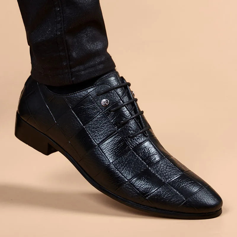 Men Oxford Brogue Genuine Leather Shoes Black Classic Style