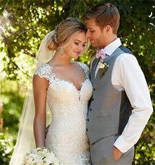 White Bridesmaid Dresses: Wedding Dress Backless Cap Sleeve Trumpet Bride Dresses