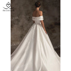 White Bridesmaid Dresses: Wedding Dress Satin Beading A-Line Court Train Princess