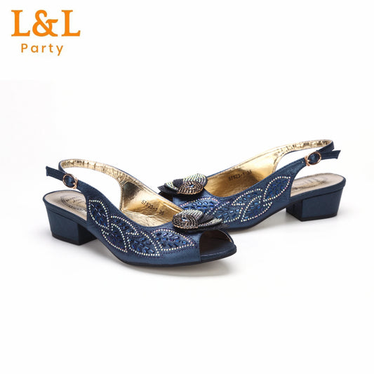 Matching Shoes and Bags: Dark Blue Peep Toe Ladies Sandals Shoes Matching Bag