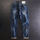 Jeans for Men Straight Cropped Trousers Graphic Motorcycle with Print Pockets Male