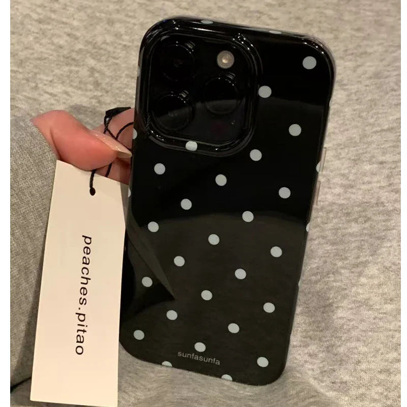 Minimalist Black White Polka Dot Phone Case For iPhone 17 Air 16 Pro Max 15 14 Plus 13 12 Mini 11 Shockproof Silicone Back Cover