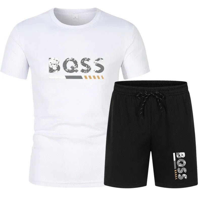 Summer men's short sleeved set, casual fashion, men's quick drying summer sports set, breathable mesh short sleeved T-shirt shor