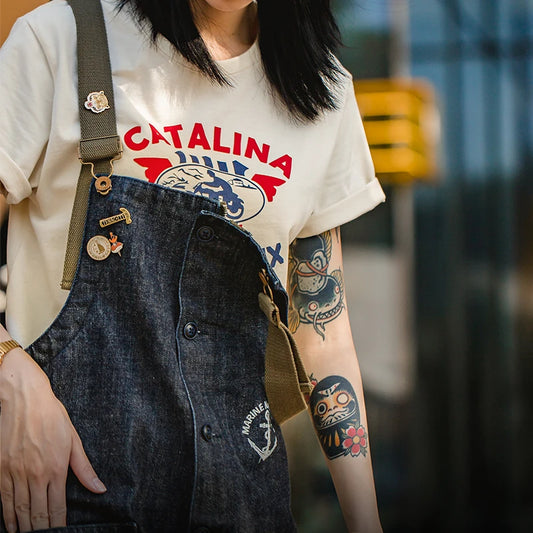 Maden Unisex Denim Overalls Vintage Jumpsuits Baggy Navy Deck Overalls