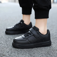 Children Shoes Boy Sneakers PU Leather Flat Comfortable Black White Casual Sneakers