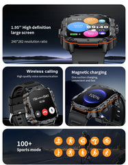 LIGE 2025 Rugged Military Smart Watch Men Outdoor Watches lP68 Waterproof 1.95" Al Voice BT Call Man Smartwatch For Android IOS