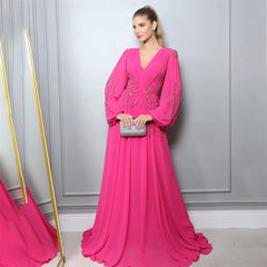 Homecoming Dresses: Occasion Dresses V Neck Long Sleeves Formal Gown