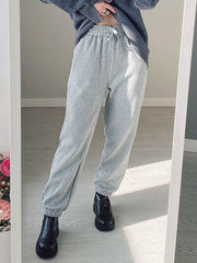 Sweatpants Women Winter Straight Leg Fleece Pants Elastic Waist Gray Velvet Trousers