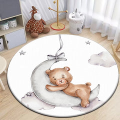 Sleep Bear HD Printed Cartoon Round Carpet for kids Living Room Rugs Camping Picnic