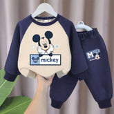Disney Minnie Spring Fall Kids Casual Sweatshirt Set Children's Splicing O Neck Hoodies and Pants 2pcs Sets Boys Tracksuit