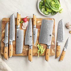 1-8pcs Kitchen Knife Set 73 Layers Custom Damascus Steel 15°±1 Per Side Steel Blade