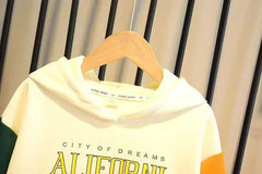 Boys Tracksuit Sets Children Patchwork Letter Sweatshirts+Pants 2Pcs Outfits Teenager Autumn Fashion Hooded Suits Spring Clothes