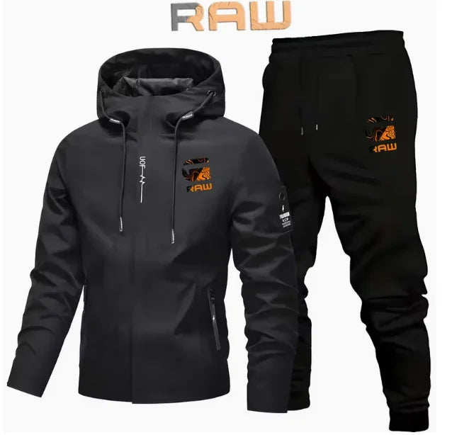 2pcs Men'S Softshell Jacket and Pants Set | Hooded, Non-Stretch Fabric, Print Pattern, Casual Style, Perfect for Fall/Winter