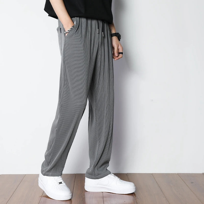 Fashion Straight Pants Men's Loose Thin Section Drape Ice Silk Pants Wide Leg