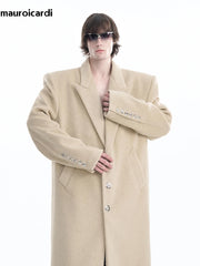 Autumn Winter Oversized Extra Long Warm Black Wool Blends Coat