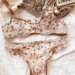 Lingerie Thongs Set Ultra Thin Transparent Bra Women Underwire Push Up Bra