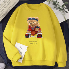 Women No Best14 Teddy Bear Basketball Athletic Print Hoodies Loose Crewneck