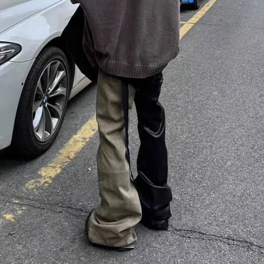 Wax Pants Unisex Straight Streetwear Baggy Y2K Flare Jeans Oversized Loose Cargos
