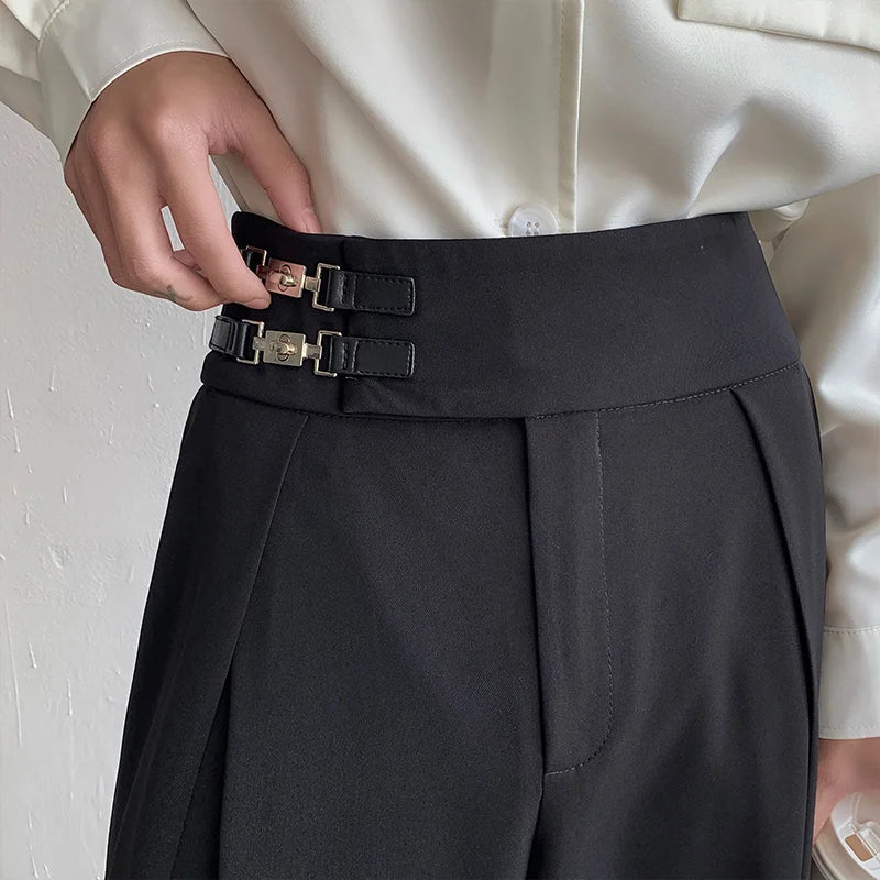 Black Suit Pants Social Mens Dress Pants Korean Loose Oversize Straight Wide Leg