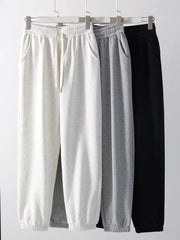 Sweatpants Women Winter Straight Leg Fleece Pants Elastic Waist Gray Velvet Trousers