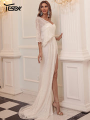 Evening Dresses: Women Elegant Evening Dresses Maxi One Shoulder Sequins