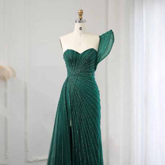 Homecoming Dresses: Green One Shoulder Mermaid Evening Dresses for Women