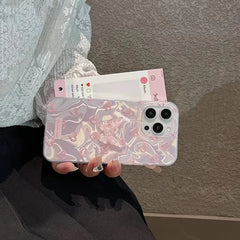 For iPhone 15 Pro 16 Plus 14 Pro Max 13 12 11 X XS XR 7 8 SE Romantic Pink Heart Butterfly Lustre Lining Hard High Phone Case