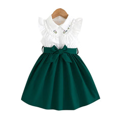 Dress For Kids 2-7 Years old Birthday Ruffled Embroidered Sleeveless Emerald