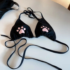 Lace Up Lolita Women's Underwear Set Cotton Breathable Kawaii Cat Claw