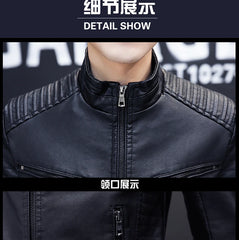 Autumn Winter Stand Collar Loose Casual PU Leather Jacket Male Add Velvet Warm