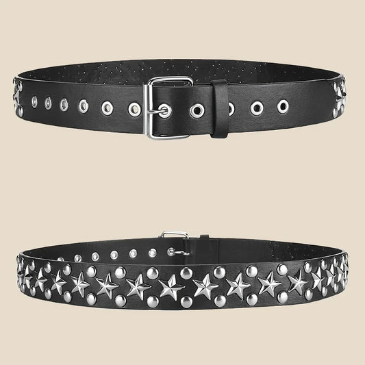 2023New Fashion Pentagram Riveted Women's Belt Punk Hip Hop Rock Jeans Men's Belt