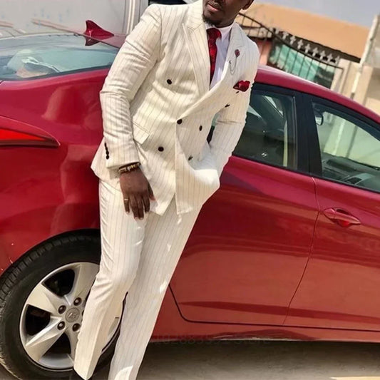 Tuxedo for Mens: Wedding Suits for Men Stripe Pattern 2 Piece Jacket Pants Formal
