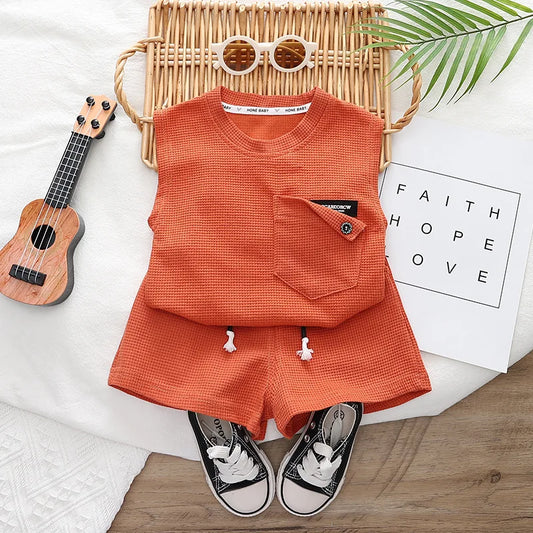 New Summer Baby Boys Solid Vest Shorts 2Pcs/Sets Clothes Children Infant Outfits Toddler Casual Sports Costume Kids Tracksuits