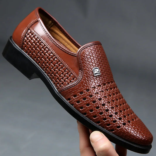 Spring Men Loafers Leather Shoes Summer Hollow Breathable Oxfords