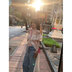 Sweet Ruffles Dress Women Y2K Slash Neck Bandage Robe Vintage Streetwear