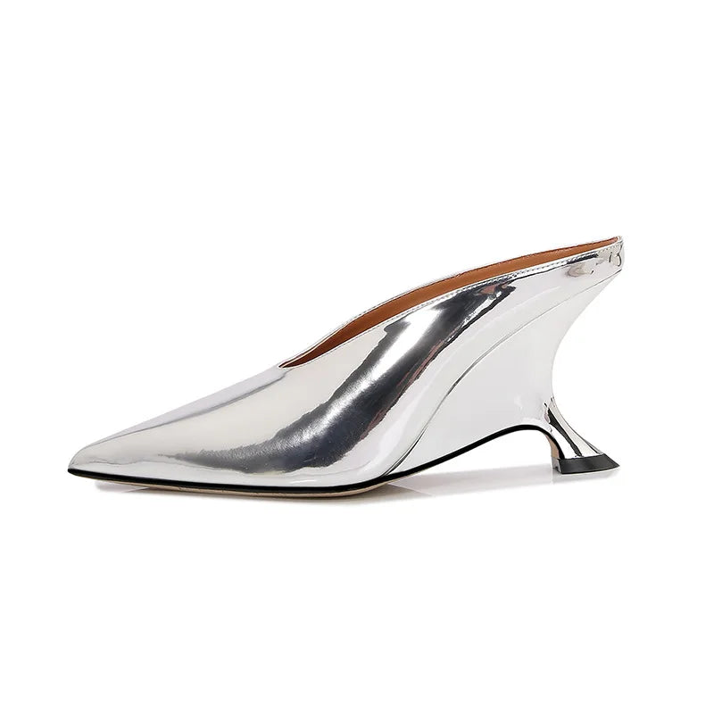 Wedges High Heels Mule Women Slippers Concise Shallow Pointed Toe