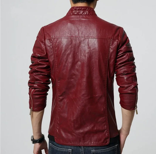 Mens Fashion Leather Jacket Men's Collar Slim Biker Jacket