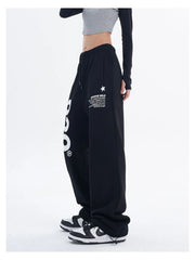 Sweatpants Women Korean Black Letter Print Wide Leg Pants Fashion Hip Hop