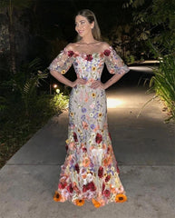 Homecoming Dresses: Lace Embroider Puffy Sleeve Mermaid Prom Dress