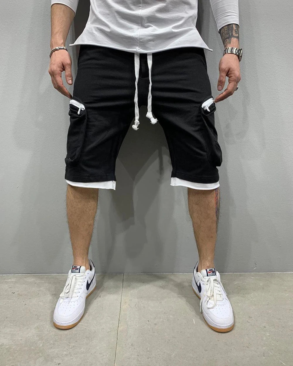 Mens Summer Cargo Shorts Cotton Workout Fitness Shorts Breathable Jogger Training Gyms Bodybuilding Multi Pocket Yellow Shorts