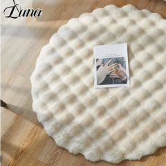 Plush Round Rug Winter Warm Faux Fur Carpets for Living Room Super Soft Fluffy