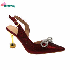 Matching Shoes and Bags: Pointed Toe Ladies Sandal Shoes Matching Bag Set in Wine