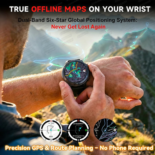 NEW GPS Offline Maps Smart Watch 1.43" AMOLED Military Sports Smartwatch 4GB Memory Video Player 30m Swim Waterproof Bracelet