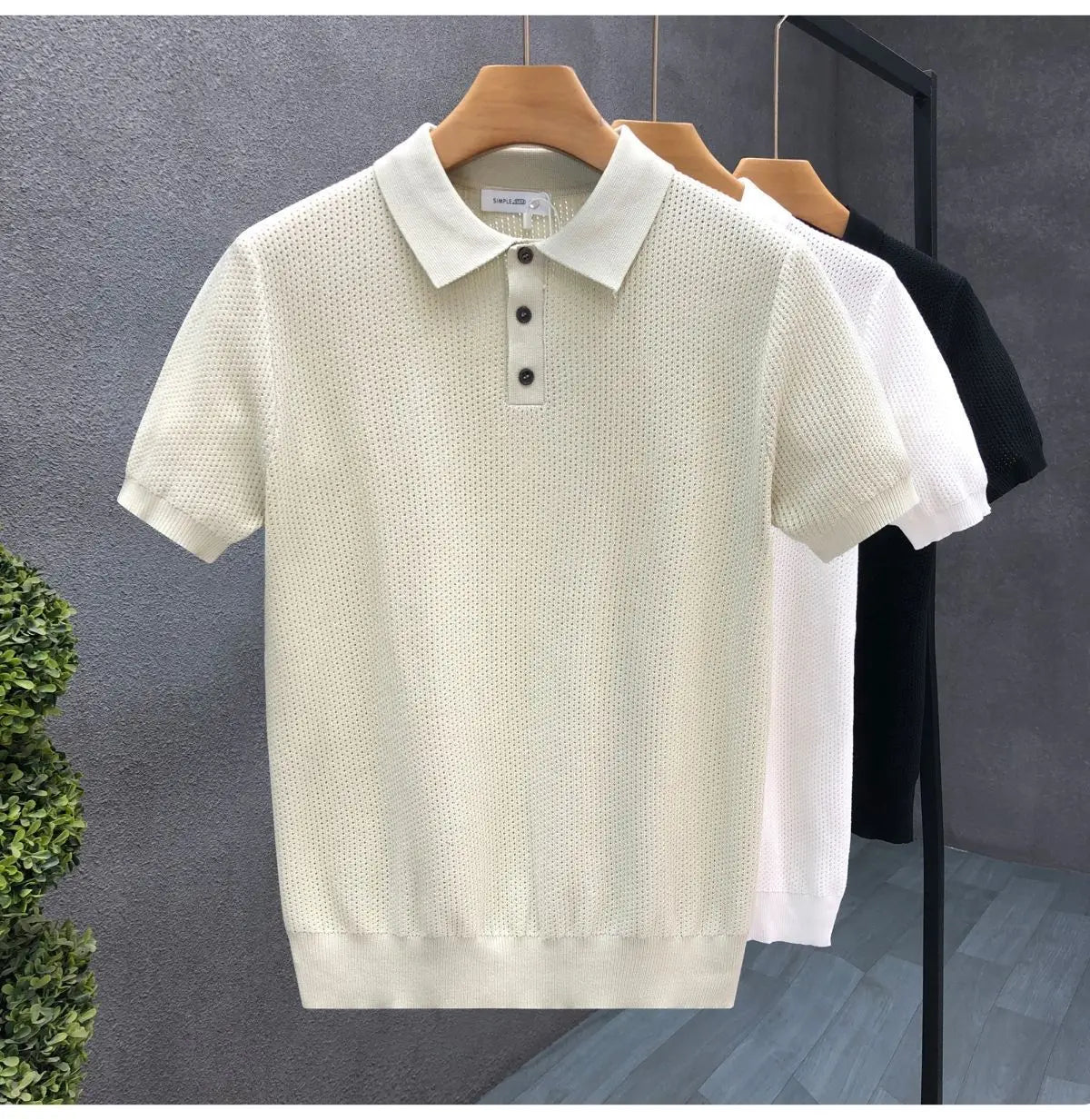 Turn Collar Knit Polo Shirt Short Sleeve Mens Sweater Top